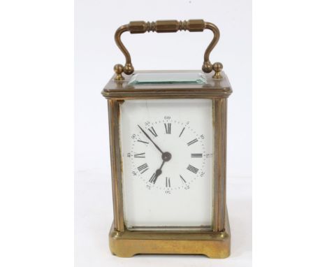 Late 19th / early 20th century clock with French eight day timepiece movement and cylinder escapement, white enamel dial with
