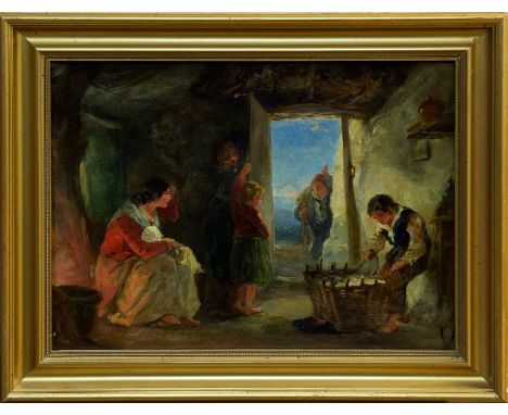Attributed to William Shayer (1788 - 1879), oil on panel - The Fishermans House, in gilt frame, 37cm x 49cm