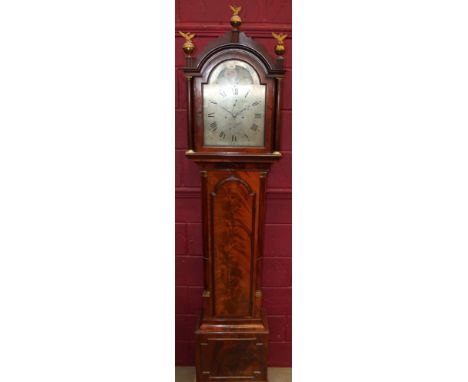 George III longcase clock with five-pillar eight day movement, rack striking and anchor escapement, silvered 12 inch break ar