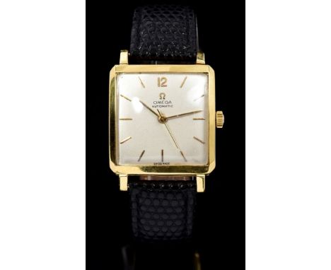 1960s gentlemen's Omega gold (18ct) wristwatch with automatic calibre 471 movement, the square dial with centre sweep seconds