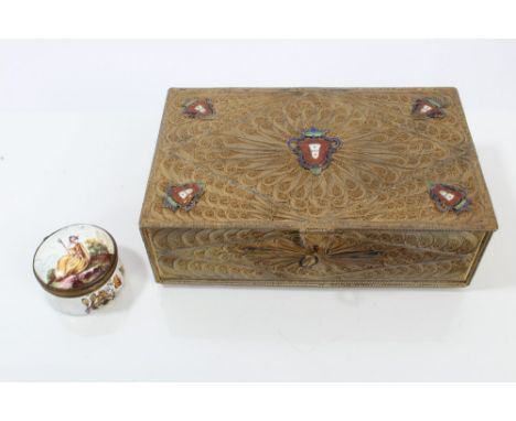 Portuguese silver gilt filigree and enamelled box, maker's mark - V. C. Sterling Portugal, rectangular form, with Portuguese 