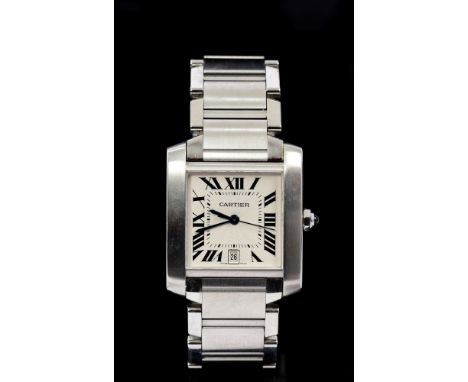 Gentlemen's Cartier Tank Francaise Automatic stainless steel wristwatch, reference no. 2302, with silver guilloche dial with 