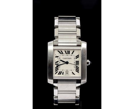 Gentlemen's Cartier Tank Francaise Automatic stainless steel wristwatch, reference no. 2302, with silver guilloche dial with 