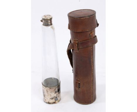 Edwardian James Dixon & Sons silver plated mounted glass saddle flask with cup, in leather case CONDITION REPORT Condition of