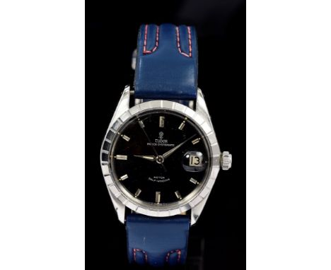 1960s gentlemen's Tudor Prince Oysterdate wristwatch with Rotor self-winding movement, the circular black gloss dial with cen