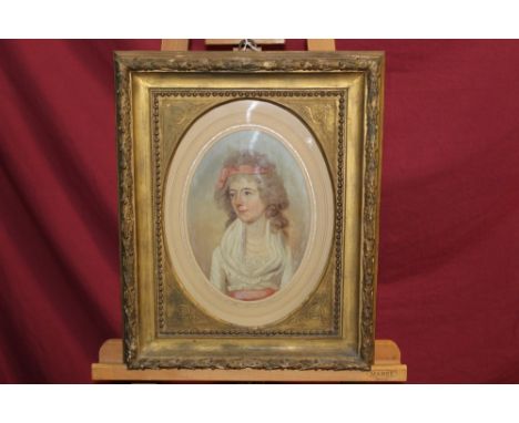 Manner of Thomas Gainsborough (1727 - 1788), oval oil portrait of a lady - Mrs Fitzherbert, in gilt frame, 27cm x 19cm.Proven