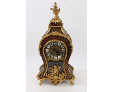 Early 20th century mantel clock with French eight day movement and outside countwheel striking on a gong, gilt metal dial wit