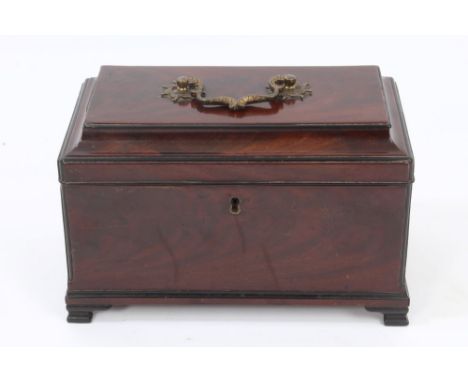 Good mid-18th century mahogany tea caddy in the Chippendale style, with surmounting loop handle and partitioned interior, rai