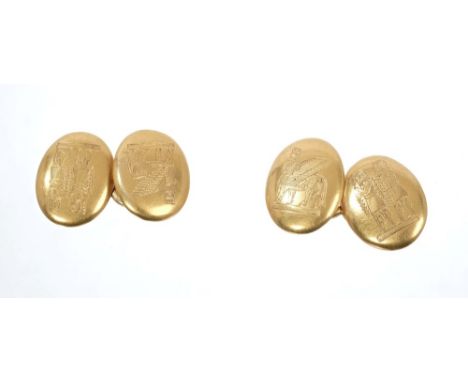 Pair late Victorian yellow metal cufflinks, engraved depicting Egyptian figures and Sphinx  CONDITION REPORT Total gross weig
