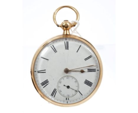 Victorian gentlemen's gold (18ct) open face pocket watch with English keywind fusee movement, by Jos. Hall of Alford, numbere