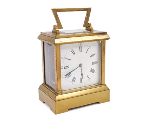 Early 20th century carriage clock of bold proportions, with eight day timepiece movement and lever escapement, large square e