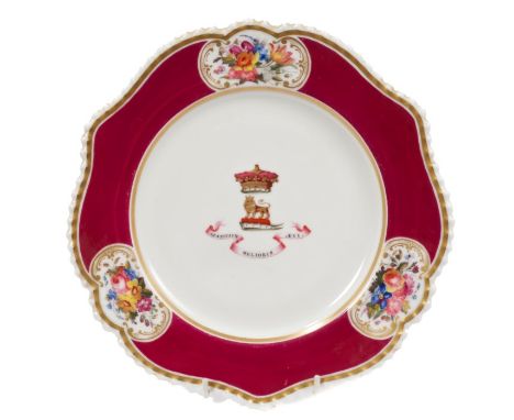 Early 19th century Chamberlains Worcester armorial plate painted with Ducal coronet and crest with motto of The Duke of St. A