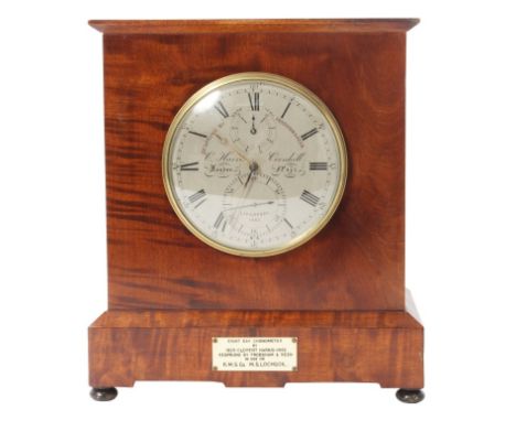 Unusual early 19th century eight day table-top chronometer with chain fusee movement, 5 inch silvered dial with Roman numeral