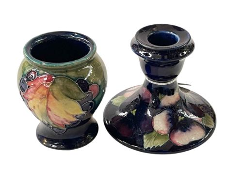 Moorcroft vase and candlestick.