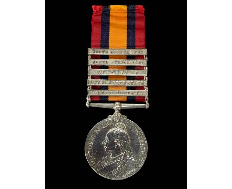 Boer War Queens South Africa medal awarded to 12999 GNR. A. Egmore, R. F. A., with five clasps South Africa 1901, South Afric