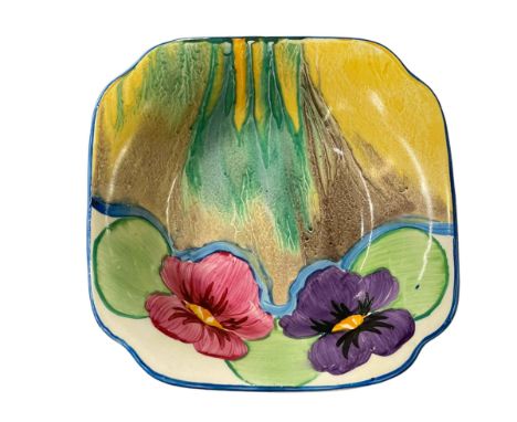 Clarice Cliff pansy dish, 12cm.