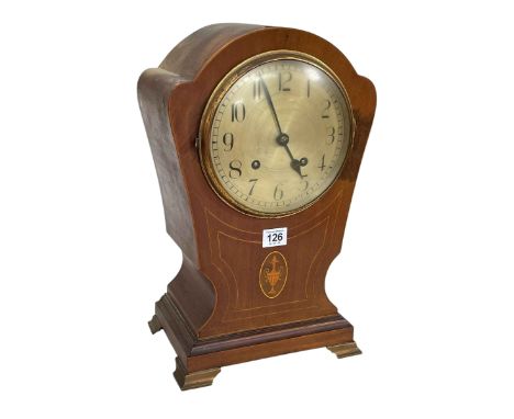 Edwardian mahogany inlaid mantel clock.