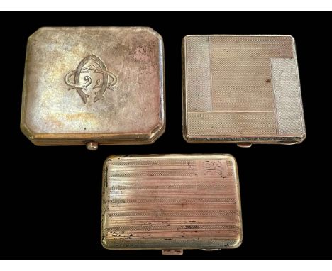 Two silver cigarette cases and silver compact.