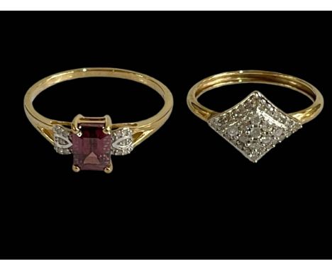 Burmese ruby and diamond ring in 9 carat yellow gold and white diamond 9 carat gold ring, sizes S & N, with certificates.