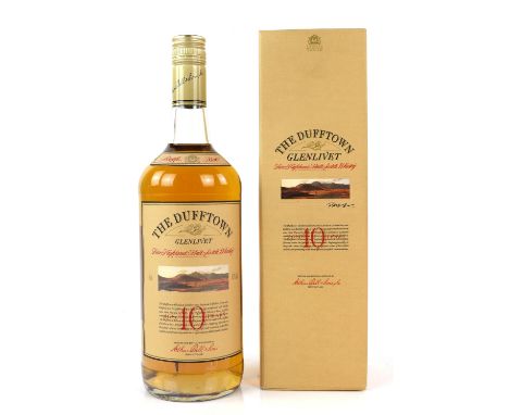 One bottle of Glenlivet The Dufftown Pure Highland Malt Scotch Whisky, aged 10 years. In original box. 1 Litre, 43% vol. 