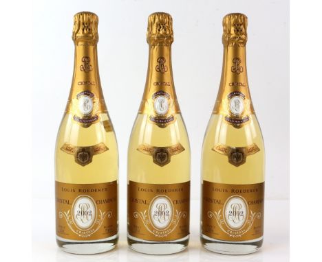 Three bottles of Louis Roederer Cristal Brut Champagne, 2002 vintage (3)