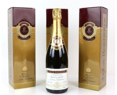 Eleven bottles of Louis Roederer Champagne Vintage Brut White Label, 750ml, all boxed, 1990 vintage (11)