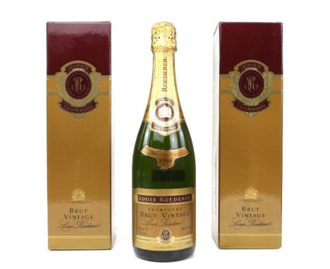 Three bottle of Louis Roederer Brut Champagne, Vintage gold label, 1990 vintage, boxed (3)