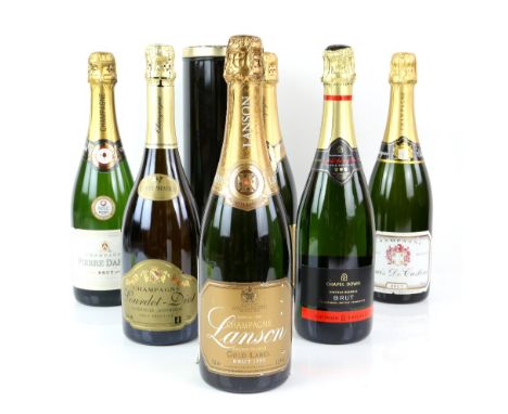 Six bottles of Champagne to include: one bottle of Lanson Gold Label Brut Champagne 1990 vintage; one bottle of Chapel Down V
