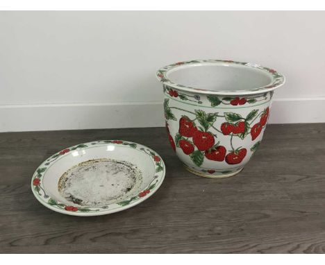 LINTURN PLANTER,with strawberry decoration, along with a matching drainage plate (2)