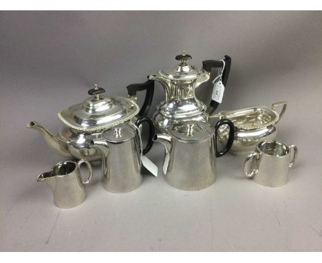 HOTEL PLATE FOUR PIECE TEA SERVICE,along with a silver plated three piece tea service