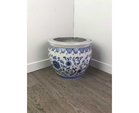 MODERN CHINESE BLUE AND WHITE PLANTER,45cm diameter