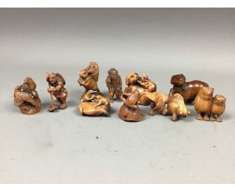 TEN JAPANESE CARVED BOXWOOD NETSUKE,comprising figural and zoomorphic examplesCondition report: Some light surface wear, in k