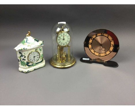 SMITH'S EIGHT DAY ART DECO MANTEL TIMEPIECE,19cm high, along with a brass anniversary clock, and a Mason's ceramic clock (3)