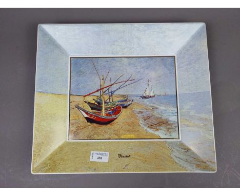 GOEBEL RECTANGULAR DISH,decorated with Bateaux de Peche after Van Gogh, Ltd. Ed. No 623 of 1000, 37cm wide