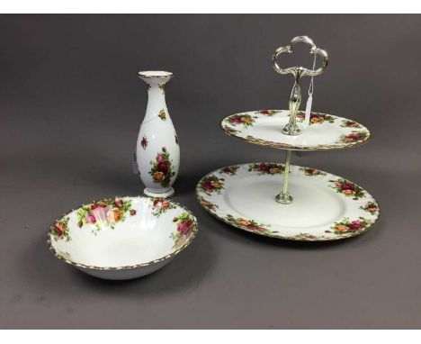 ROYAL ALBERT 'OLD COUNTRY ROSES' TWO TIER CAKE PLATE,along with a 'Old Country Roses' small vase, bowl, two cabinet plates, t