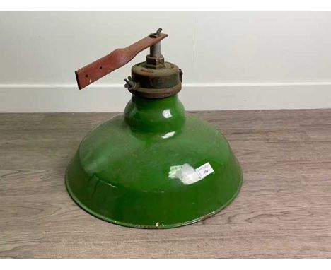 GREEN ENAMELLED METAL PENDANT LIGHT FITTING,41cm diameter