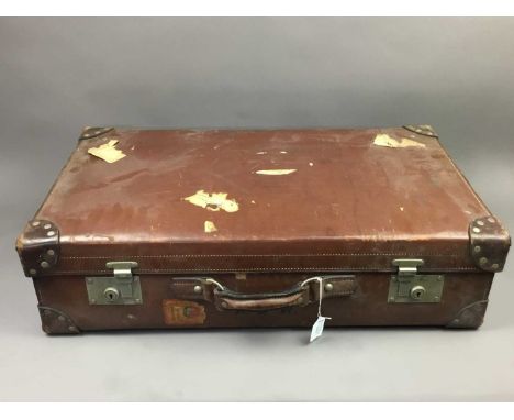 VINTAGE STITCHED LEATHER SUITCASE,stiched A.B.W., 76cm wide, and other cases