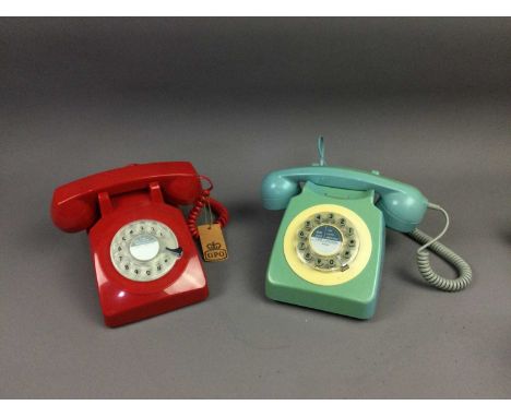 COLLECTION OF VINTAGE TELEPHONES,including red, turquoise, black and cream bakelite (6)