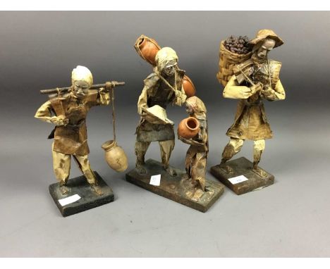 THREE MEXICAN PAPER AND CERAMIC FIGURES