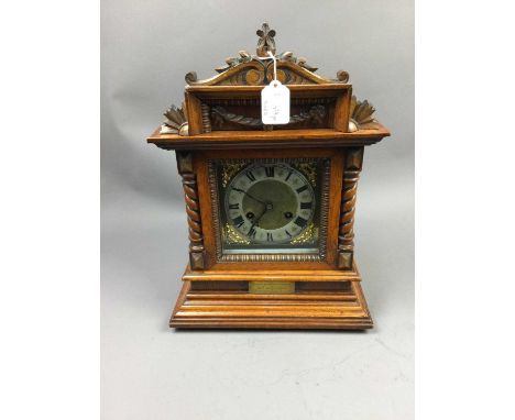LATE VICTORIAN BRACKET CLOCK,in an oak case, of architectural design, 30cm high