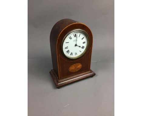 EDWARDIAN MAHOGANY MANTEL CLOCK,retailed by Sorley of Glasgow, 21cm high