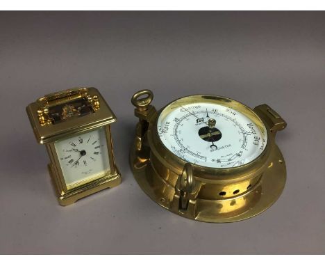 BRASS CASED CARRIAGE CLOCK,retailed Bormond Frere, 11cm high, along with a ship's type barometer (2)