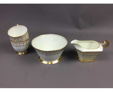 PLANT TUSCAN PART TEA SERVICE,decorated with gilt and turquoise bead borders, comprising 10 cups, 11 saucers, 12 side plates,