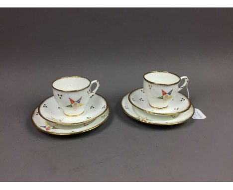 COLLECTION OF CERAMICS,including a Masonic part tea service, also two quaichs, Crown Devon wall pocket