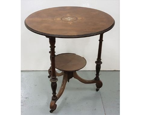 Late Victorian period Circular rosewood table, the top inlaid with mother of pearl decoration and other fine kingwoods with c