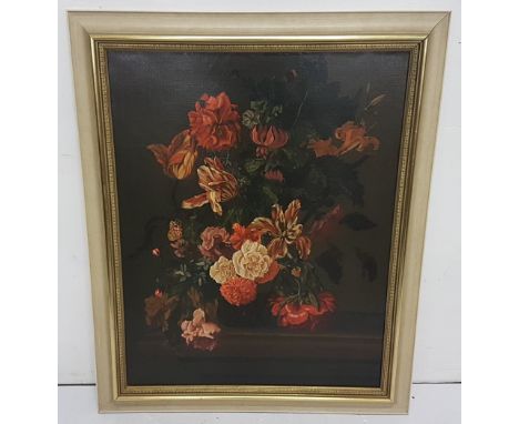 “Prize Blooms”, floral oleograph, after the Dutch old master Elias Van Den Broack 1650—1708, 28” x 22”