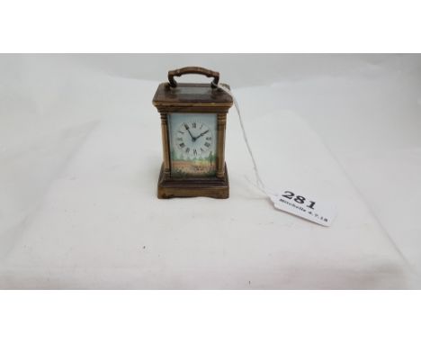 Miniature brass framed carriage clock, with decorative glass sides (not working), 3”h