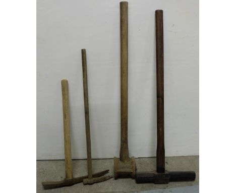 4 wooden handled old farm tools