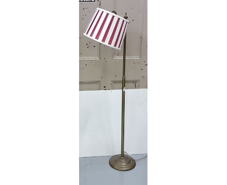 Brass Standard Lamp, round column, 57”h with shade (re-wired)