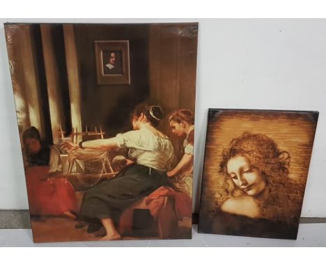 2 x Oleographs – old Master scenes – “The Weaver” & Portrait of a Lady (2)